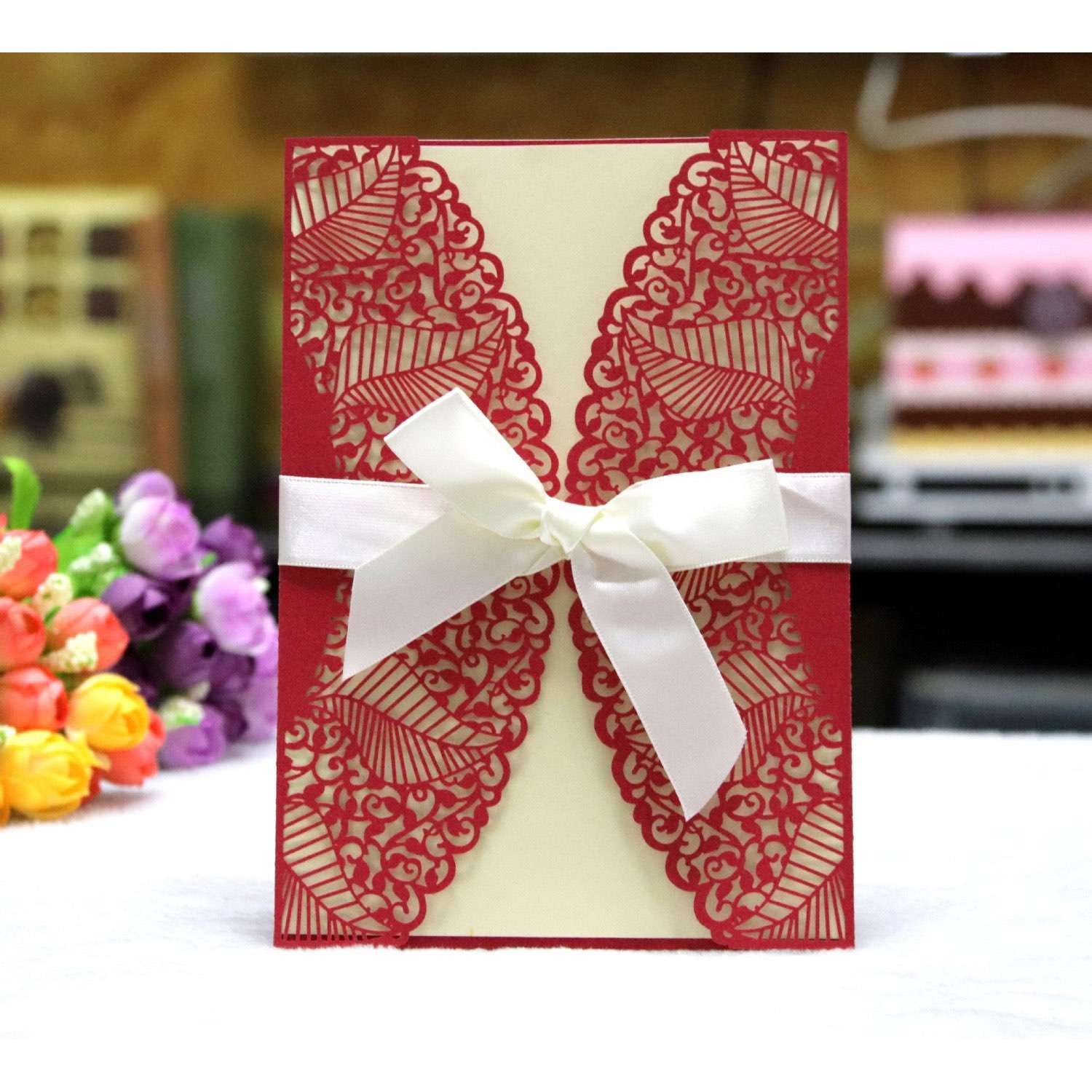 Marriage Invitation Card With Envelope Laser Cut Paper Wedding Invitation Rectangle 